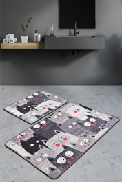 Mijölnir Juego de alfombras de baño Meow - Grey